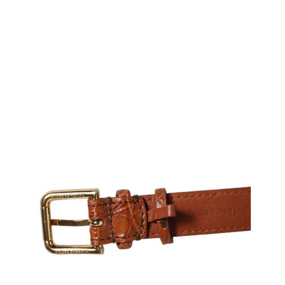 Dolce & Gabbana Brown Textured Leather Gold Buckle Belt Strap Women's Bracelet - Picture 5 of 6